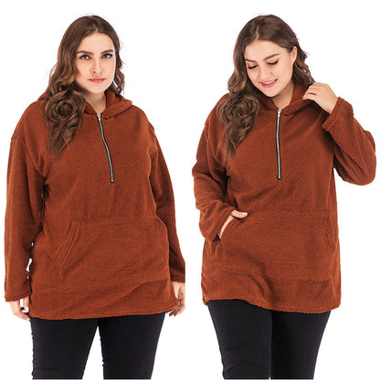 Plus Size Hooded Lamb Wool Sweater for Women