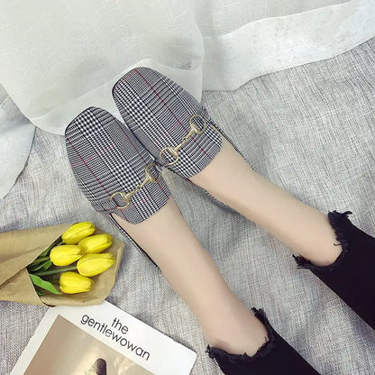Korean Style Plaid Casual Flats for Women