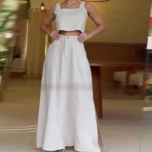 New Women's Casual Trendy Sleeveless Crop Top Two-Piece Set