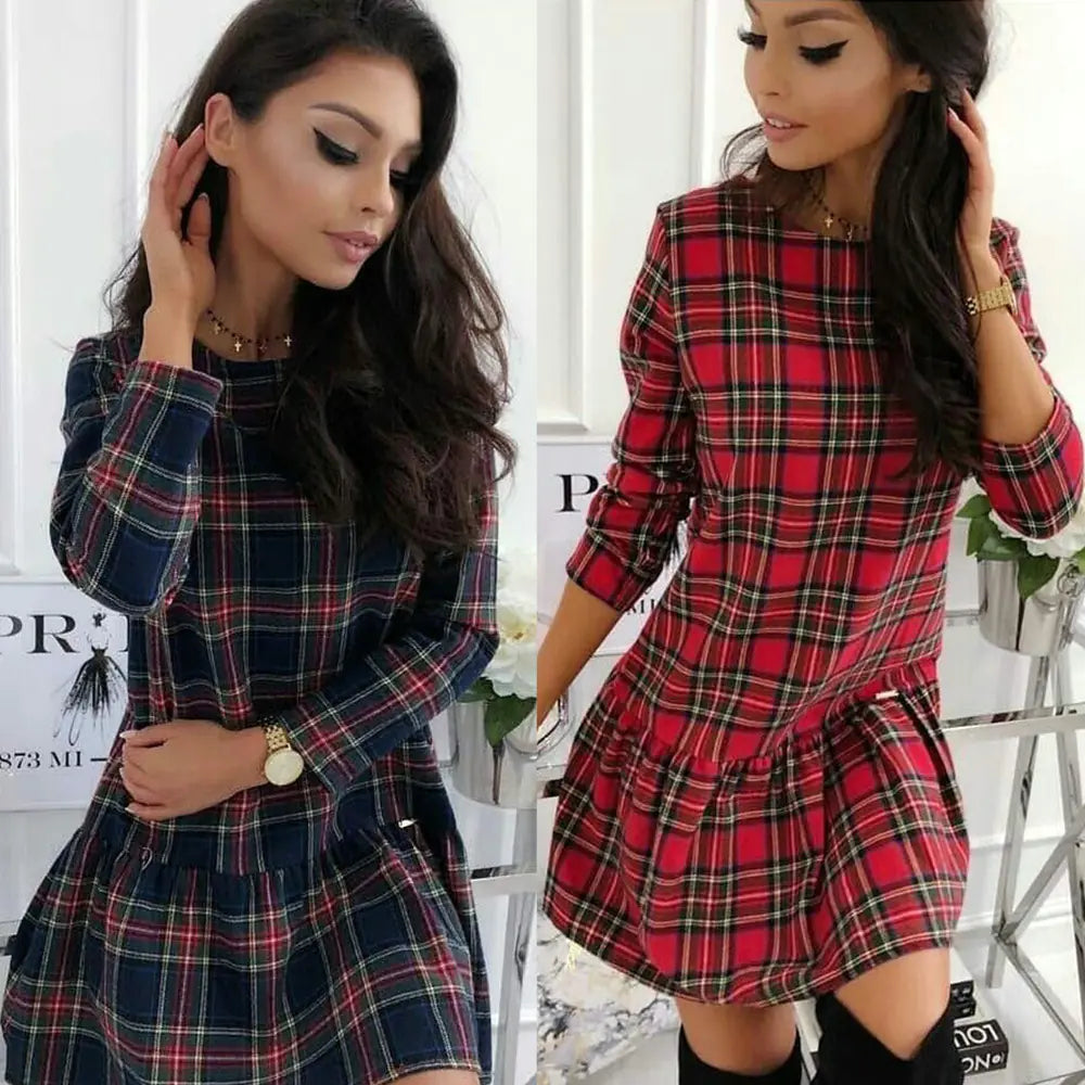 Plaid Long Sleeve Dress for Women - Autumn Collection