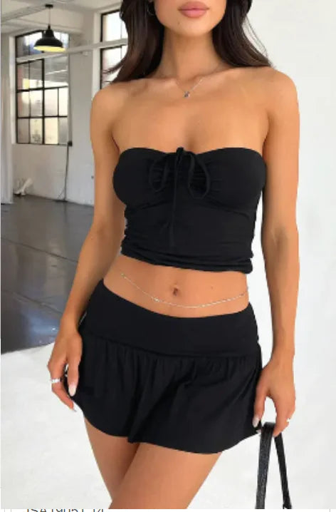 CUTENOVA Summer Girl Halter Crop Top and Skirt Set