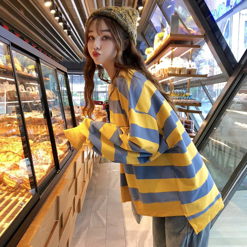 Striped Long Sleeve Pullover Sweatshirt