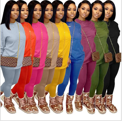 Trendy Women's Candy Color Two-Piece Casual Set