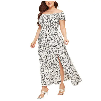 Plus Size Floral Print Off-Shoulder Summer Dress