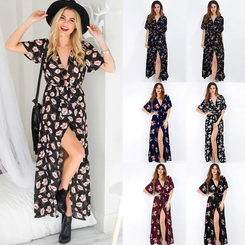 Women's Floral V-Neck Maxi Dress