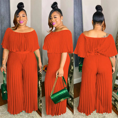 Plus Size Women's Ruffle Jumpsuit with Wide Leg Pants