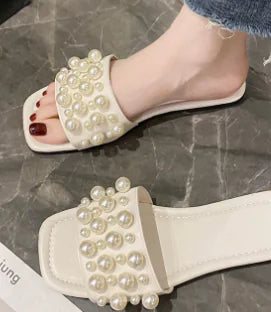 Beaded Rhinestone Women's Sandals with Thick Heel