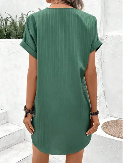 V-Ausschnitt Kurzarm-Knopfkleid
