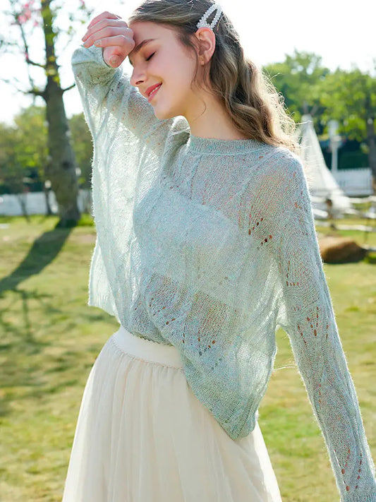 Women's Solid Color Hollow Knit Pullover Sweater