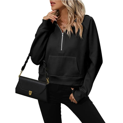 Chic Women's Fleece Half Zip Hooded Pullover Sweatshirt