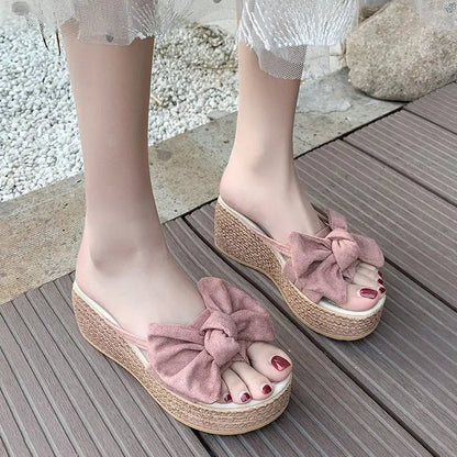 Women's Bow-Knot Platform Wedge Sandals and Slippers