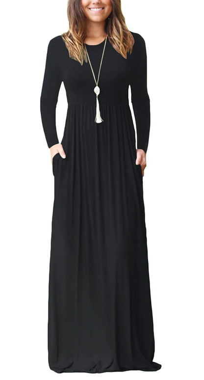 Women's Casual Long Sleeve Elastic Waist Dress