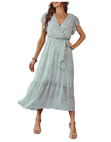 V-neck Short Sleeve Women's Floral Dress