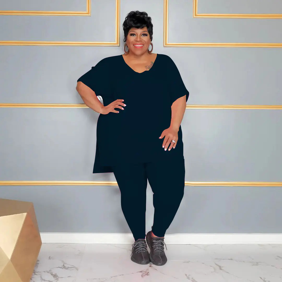 Plus Size Women's Spring Summer T-Shirt and Pants Set