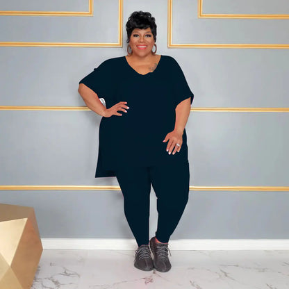 Plus Size Women's Spring Summer T-Shirt and Pants Set