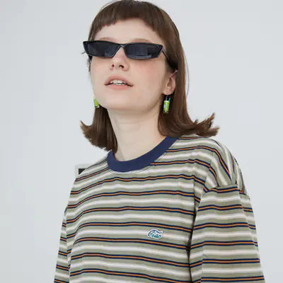 Casual Striped Cotton Embroidered T-Shirt for Women
