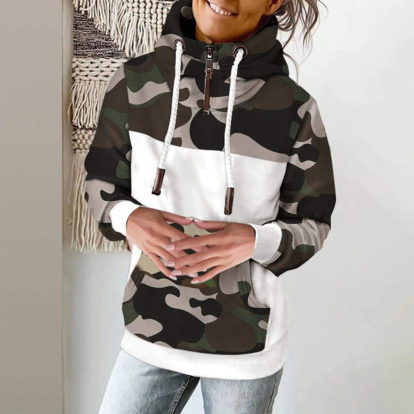 High Neck Printed Fleece Sweater for Women