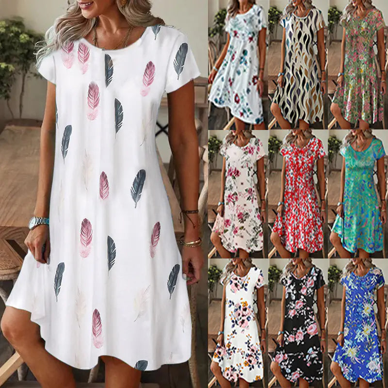 Loose Fit Printed Short Sleeve Dress