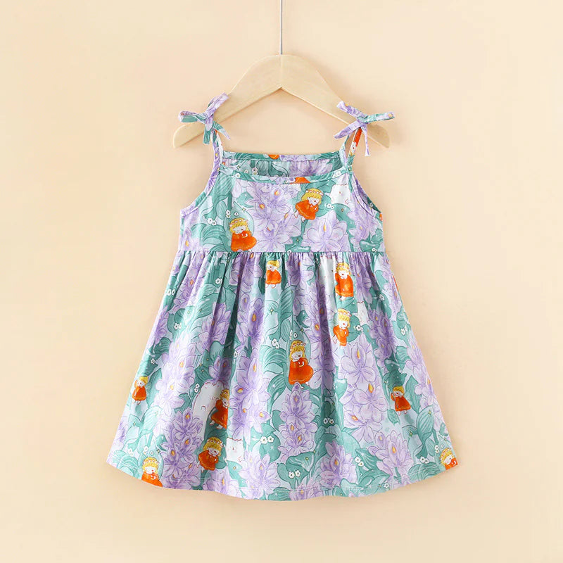 Floral Print Suspender Skirt for Girls