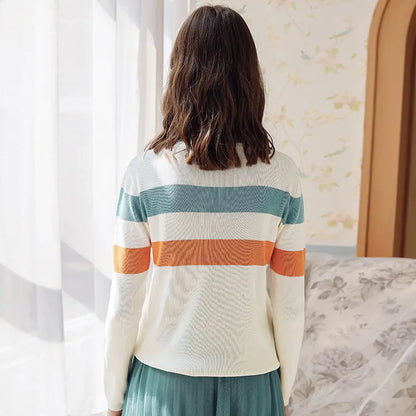 Cartoon Striped Knit Top - Women's Basic Style