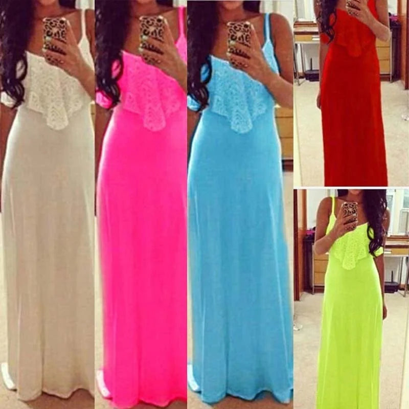 Fashionable Lace Maxi Dress with Spaghetti Straps