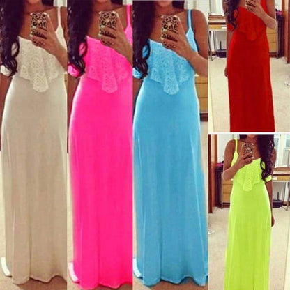 Fashionable Lace Maxi Dress with Spaghetti Straps