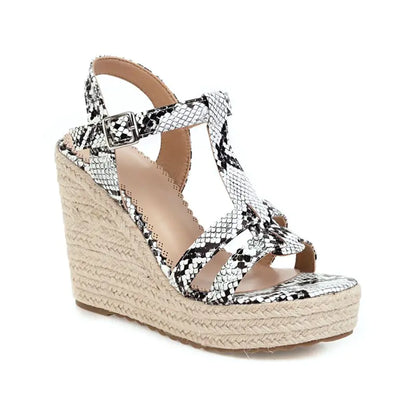 Large Snake Print Wedge Platform High Heel Sandals - Trendy Attic Store01