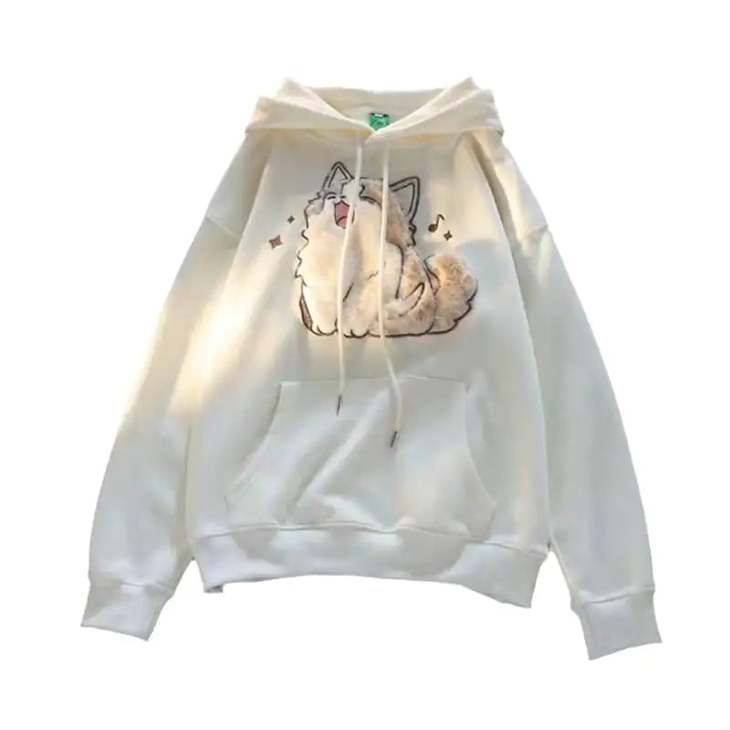 Embroidered Kitten Fleece-lined Hooded Sweatshirt