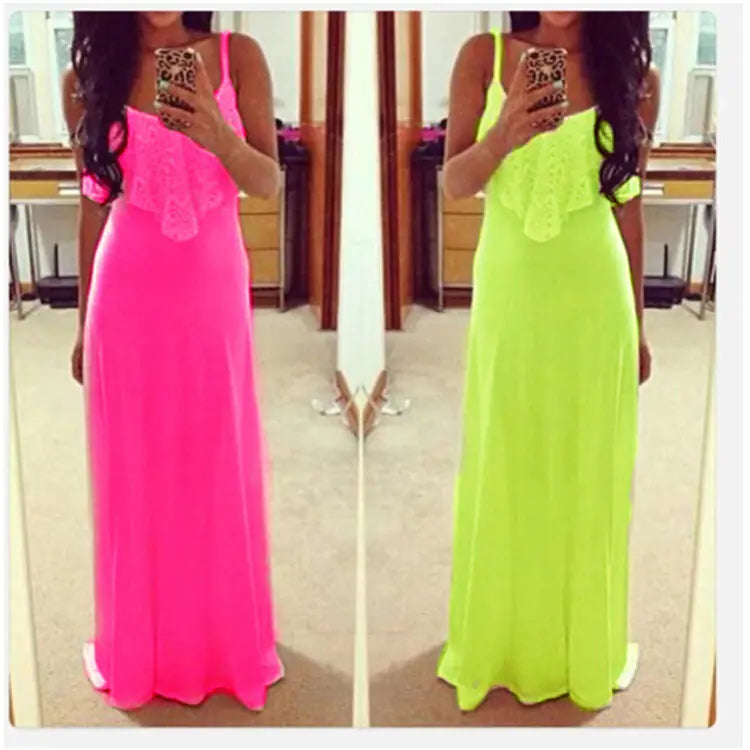 Fashionable Lace Maxi Dress with Spaghetti Straps