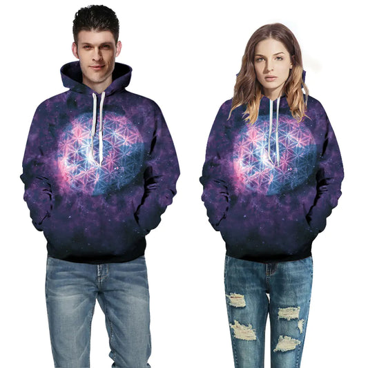 Hooded Sweatshirt with 3D Starry Digital Print