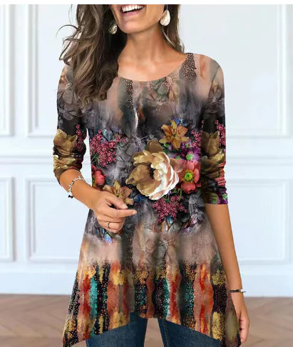 Plus Size Women's Floral Print Round Neck Dress - Trendy Attic Store01