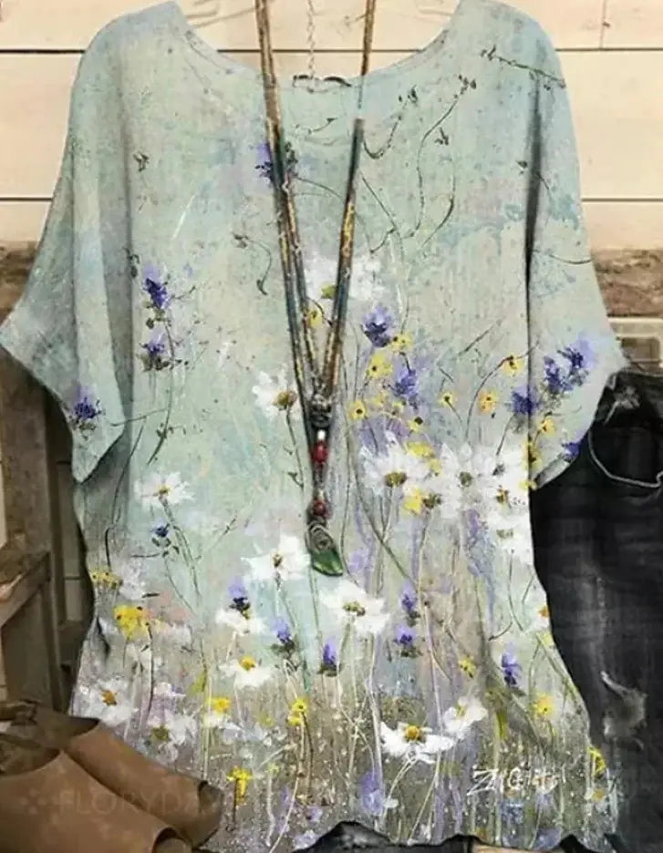 Floral 3D Print Round Neck Women's T-Shirt (Casual)