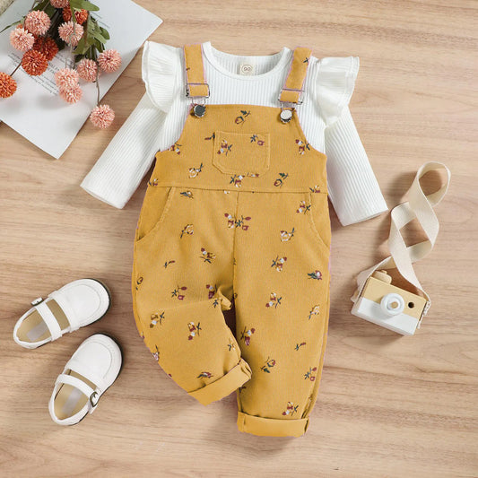 Korean Style Girls' Long Sleeve Top & Corduroy Pants Set