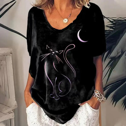 Sommerliches Damen-V-Ausschnitt-T-Shirt mit 3D-Druck