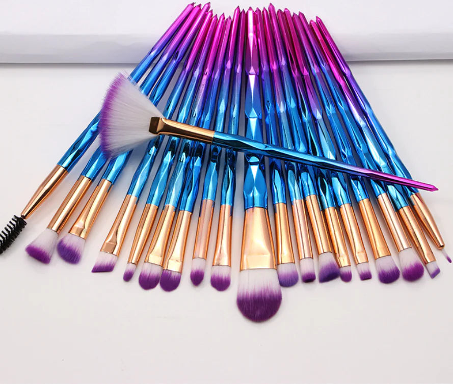 20-Piece Eye Brush Set with Colorful Diamond Handles