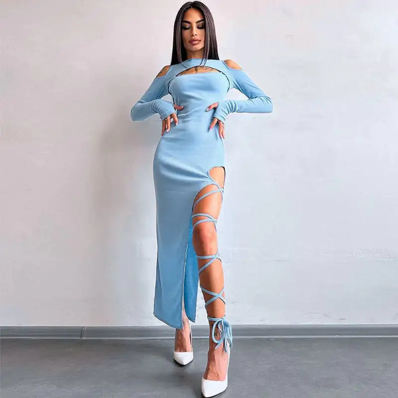 Women's Hollow-out Long Sleeve Split Dress Leggings