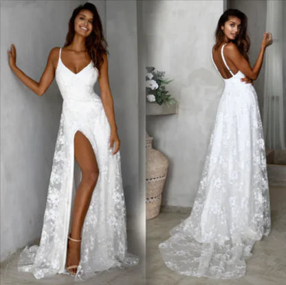 Spitzen-Maxikleid mit V-Ausschnitt