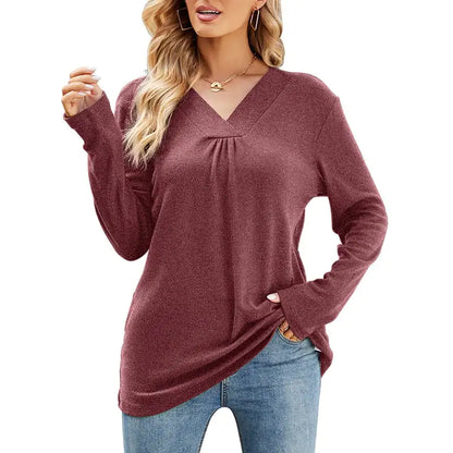 Women's Loose Fit V Neck Long Sleeve T-Shirt