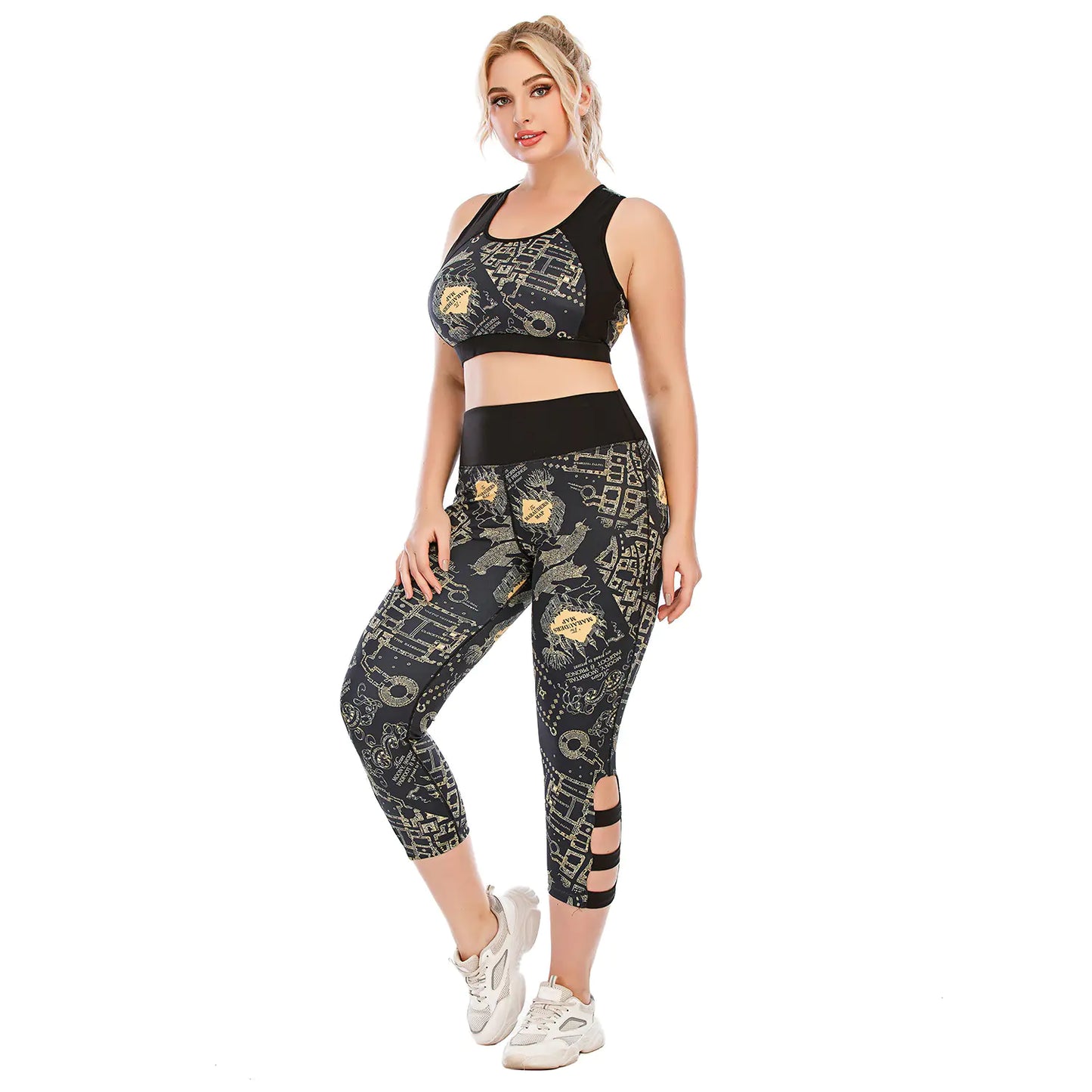 Plus Size Yoga Clothes Set with Sports Bra and Leggings