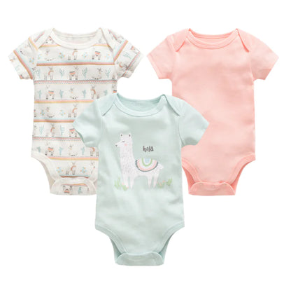 3-Piece Baby Bodysuit Set - Cotton Short Sleeve Outfit