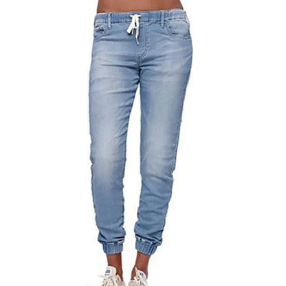 Women's Washed Lantern Denim Pants with Drawstring