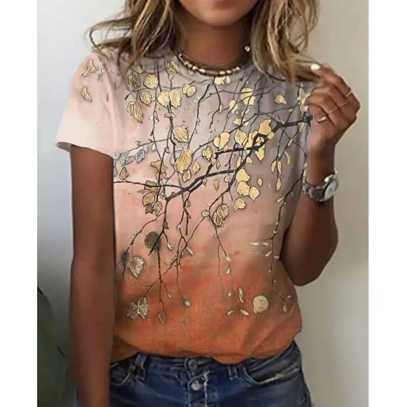 Floral 3D Digital Print Short Sleeve Women's T-Shirt - Trendy Attic Store01