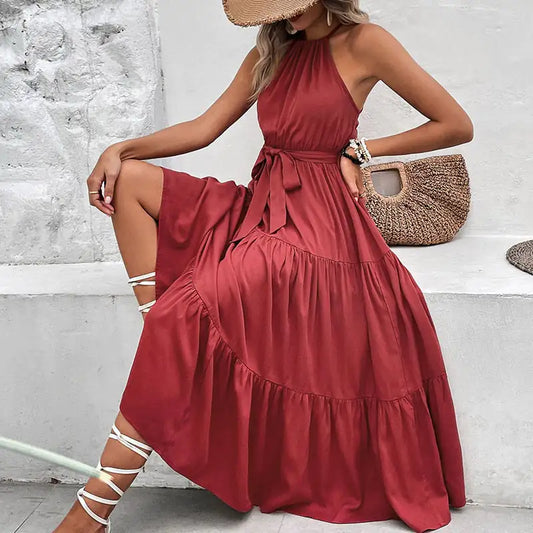 Solid Color Halter Dress for Women